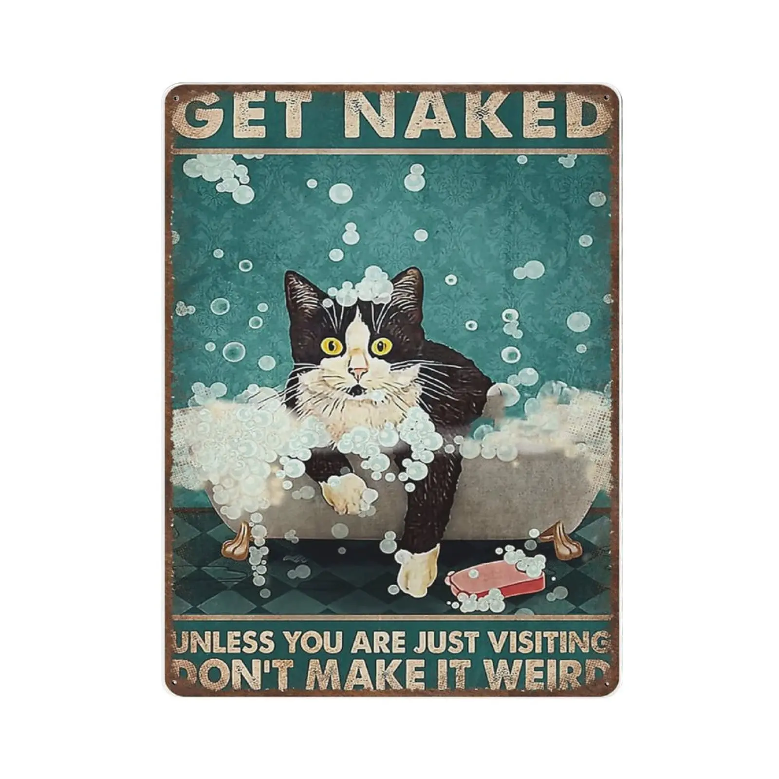 

Vintage Metal Tin Sign Plaque,Cat Metal Tin Sign Get Naked Funny Bathroom Signs,Man cave Pub Club Cafe Home Decor Plate，Birthday