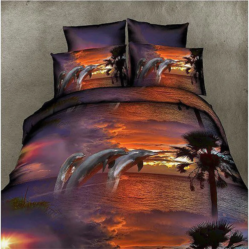 

3D Dolphin Bedding Sets King Size Duvet Cover Animal Bedsheet Children Bedclothes Queen Bed Line Beds Set