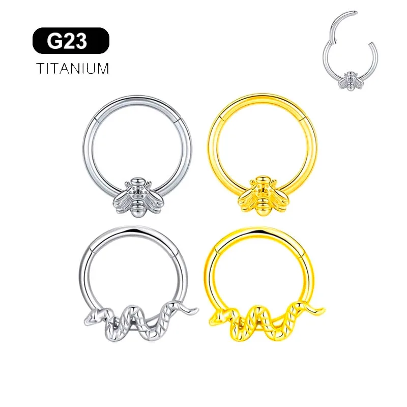 

ASTM F136 G23 Titanium Snake Nose Rings Septum Segment Ring Daith Clicker Earrings Lip Helix Piercing Hoop Earrings 16G