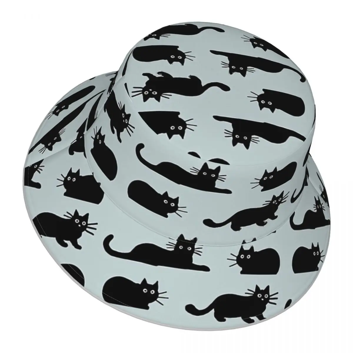 Black Cat reflective Bucket Hat Men Women Bucket Hat Outdoor Sunscreen Beach Hat Sun Hiking Fishing Cap
