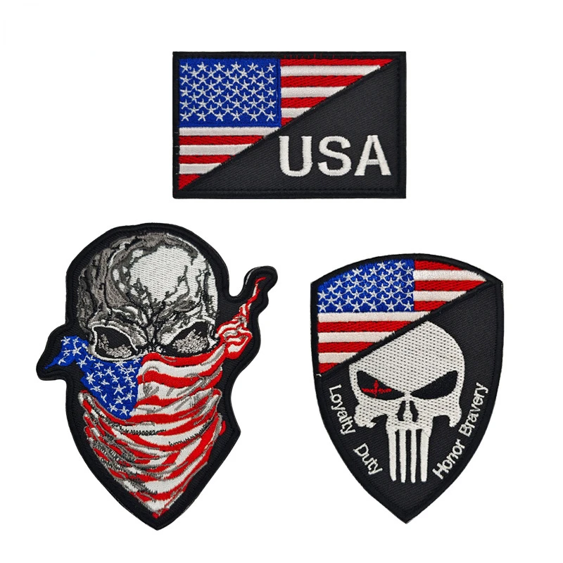 

Relentless Skull Tactical Military Morale Badge Embroidery Velcro Patch Skeleton Cloth Sticker American Flag Embroidery Patch