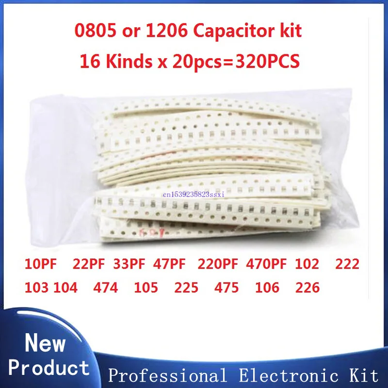 

0805 1206 SMD Ceramic capacitor kit 10PF to 22UF 16values*20pcs=320pcs 102 222 103 104 474 105 225 475 106 22/33/47/220/470PF