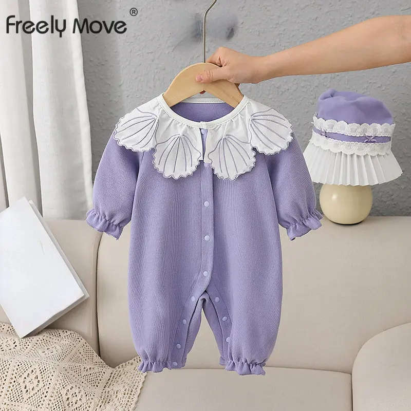 

Freely Move Infant Newborn Baby Girls Autumn Winter Romper Long Sleeve Ruffle Lapel Patchwork Casual Playsuit Casual Clothes