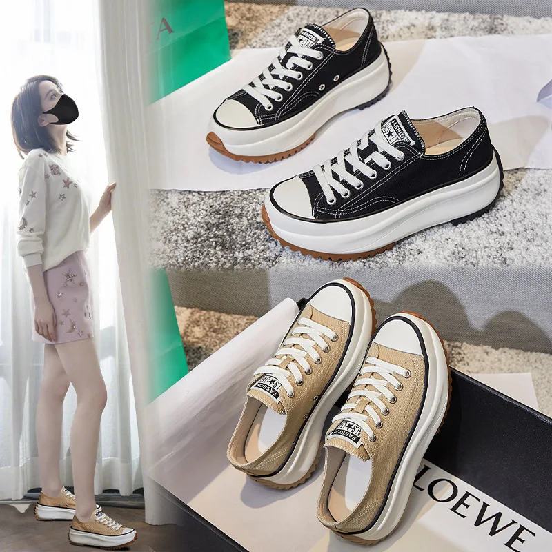 حذاء قماش مع فيلم أسفل المرأة 2022 ربيع جديد شقة وحيد واحدة عادية صغيرة بيضاء سميكة سوليد