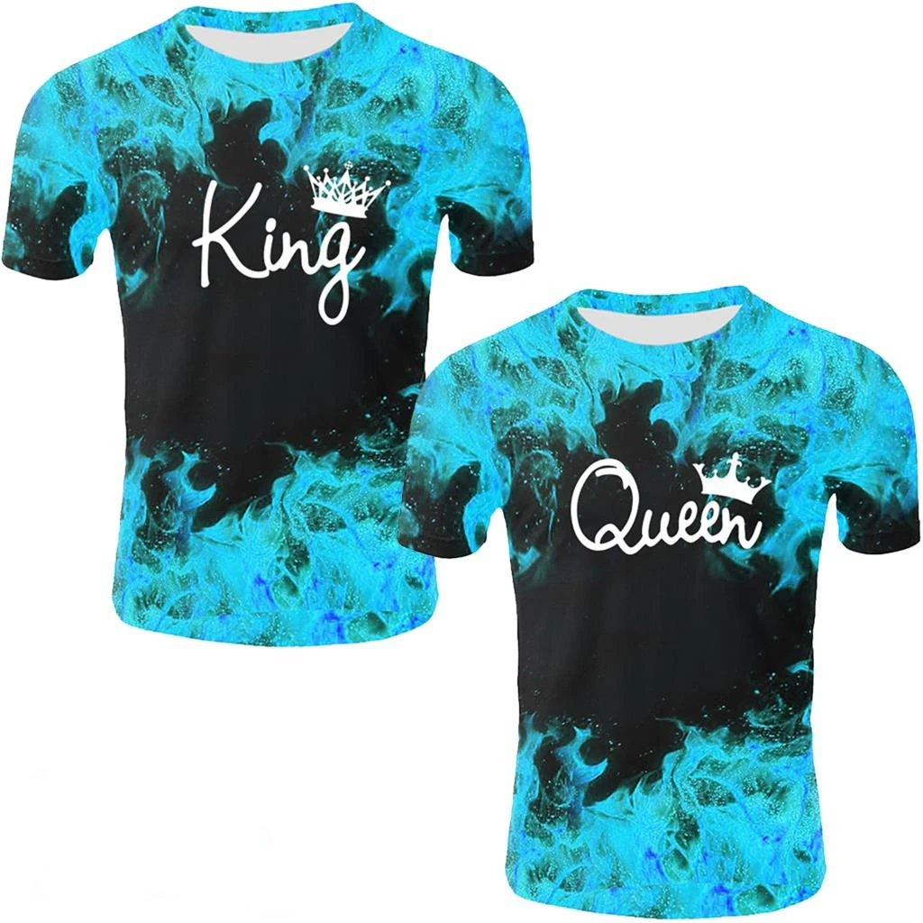 

Tshirts 3D Print Matching Couple King and Queen Flames Women T shirt Fashion Summer Casual Crew Neck Oversized kids Tshirt Tees