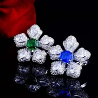 hoyon new royal sapphire colored jewelry ring luxury exaggerated style flower shape adjustable ring s925 silver color jewelry