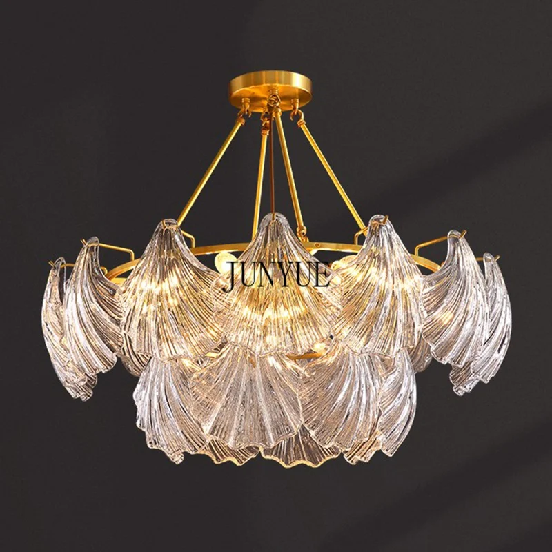 

E14 Italian Style Light Luxury Shell Ceiling Chandelier Postmodern Living Room Atmospheric Glass Lights Bedroom Dining Room Lamp