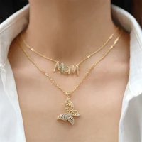mothers day gift mom mama letter crystal chain necklaces for mother copper zirconia butterfly necklace gold jewelry for women