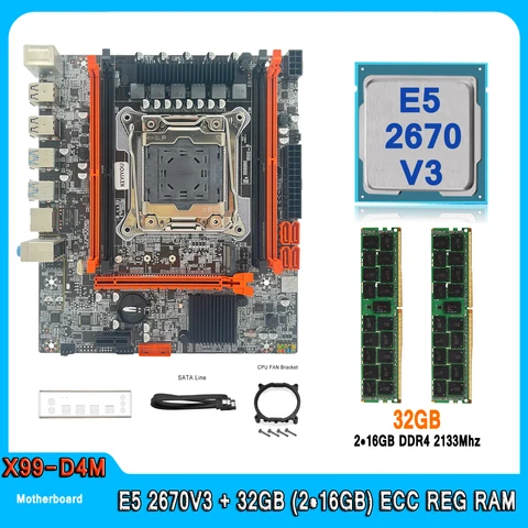 Материнская плата X99, модель Xeon E5 2670 V3 CPU с 32 Гб (2 шт. * 16 Гб) DDR4 2133 МГц
