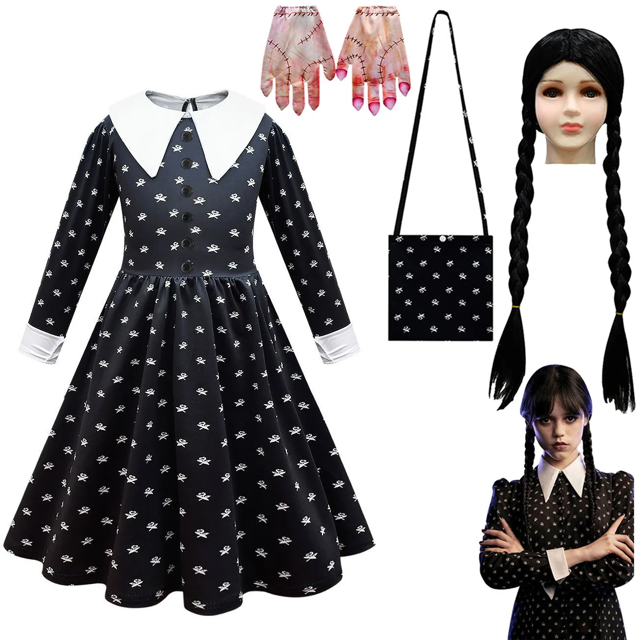 

Детские платья для косплея среду Адамса для девочек, Детский костюм 2023, готический принт, Хэллоуин, летнее платье принцессы, костюм для фото