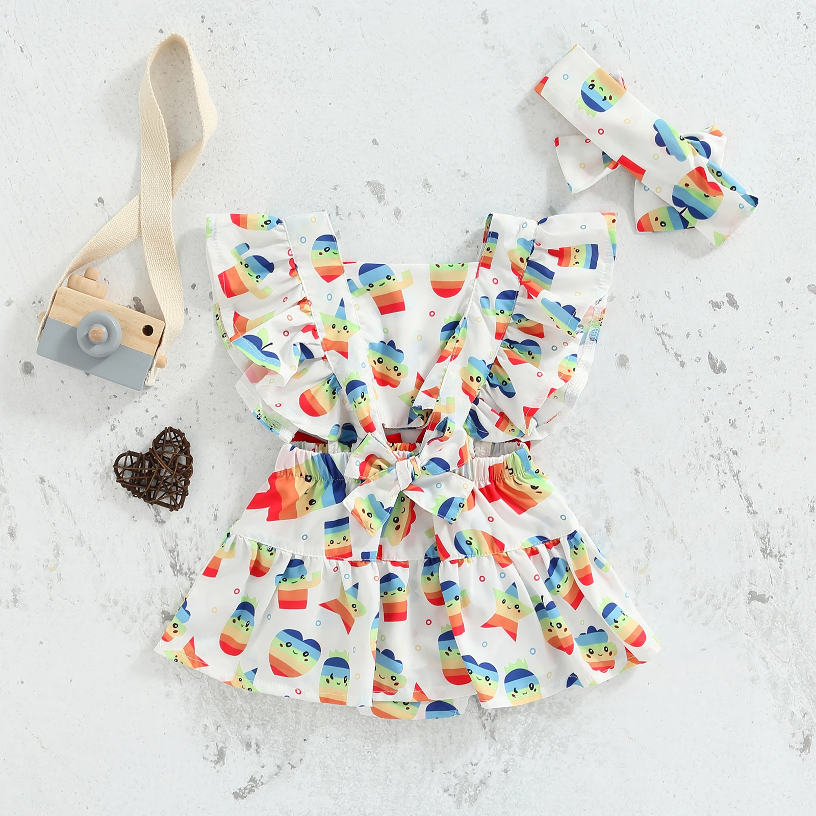 Летнее боди для новорожденных девочек Citgeett с летящим рукавом платье радужным