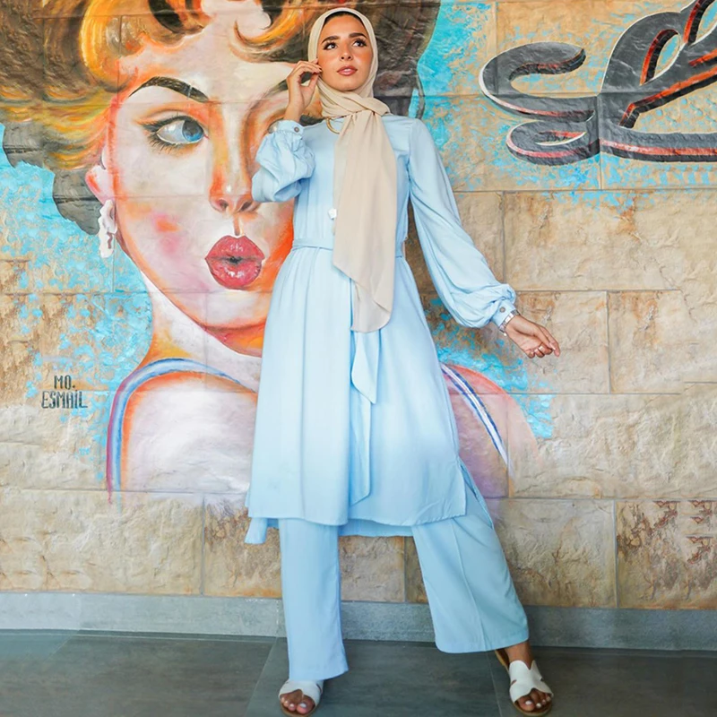 Women Muslim Sets Eid Outfit Abaya Hijab Double Suit Jilbeb 2 Piece Femme Musulman Dubai Set Prayer Ramadan Clothes For Ladies