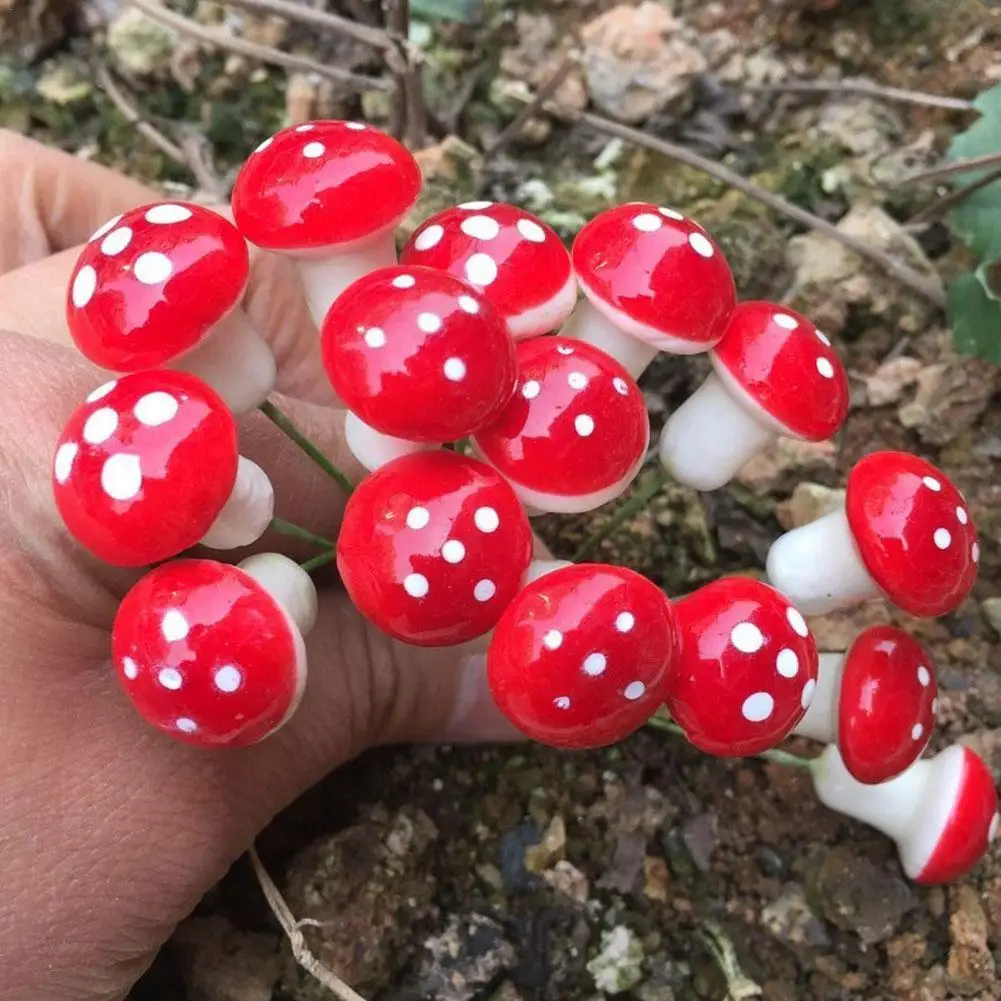 

10 Pieces Mini Mushroom Miniatures Artificial Garden Fairy Bonsai Plant Pot Resin Craft Decoration For Home DIY Micro Lands M7G1