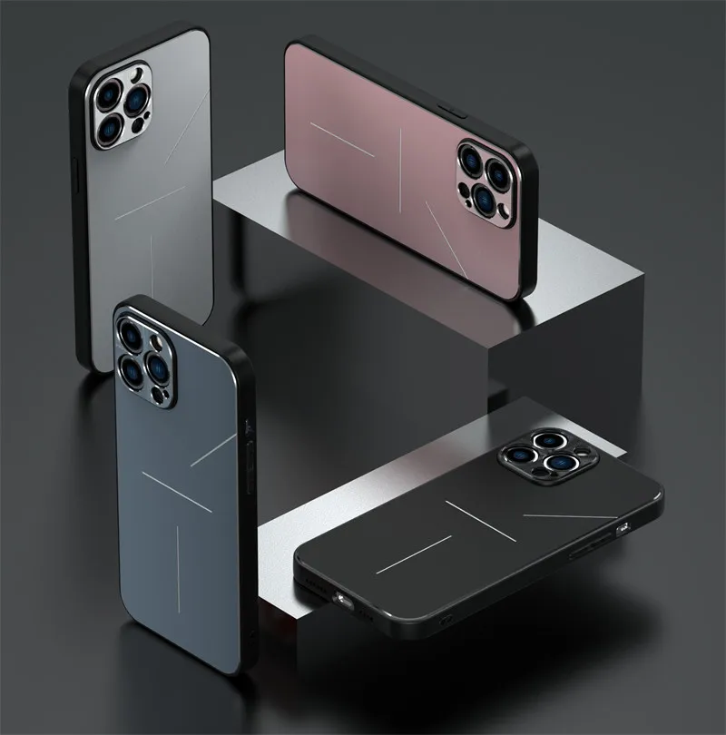 

Metal Anti-shock Anti-drop Phone Case For iPhone 11 12 13 Pro Max backplane Three-line Aluminum Alloy + TPU Cover