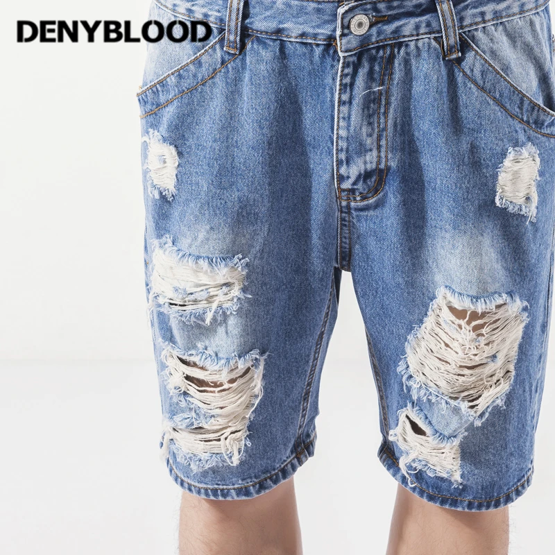 Denyblood Jeans Mens Denim Overalls Distressed Jeans Ripped Hole Destroyed Bib Shorts Jumpsuit for Men Short Jeans K8125