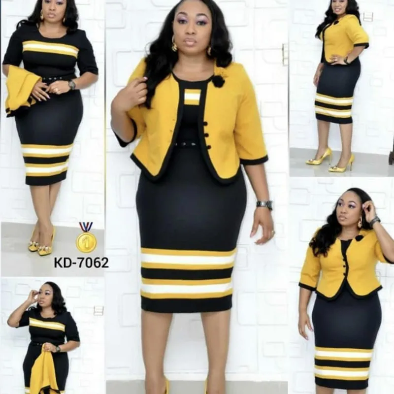 

2 Piece Set African Dresses For Women Jacket Tops And Dress 2021 New Arrival Elegant Design Office Lady Suit African Clothes