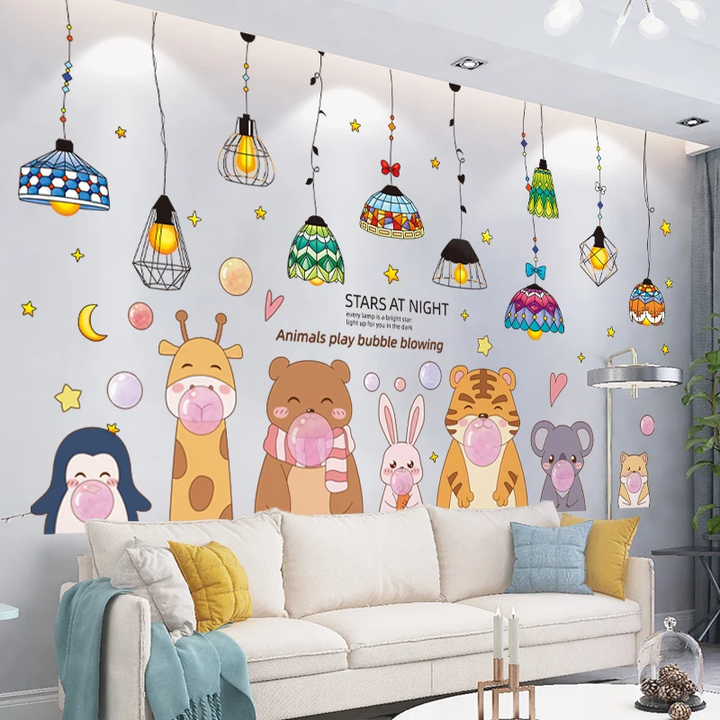 

Cartoon Animals Wall Stickers DIY Chandelier Lights Wall Decals for Kids Room Baby Bedroom Children Nursery Home Decoration