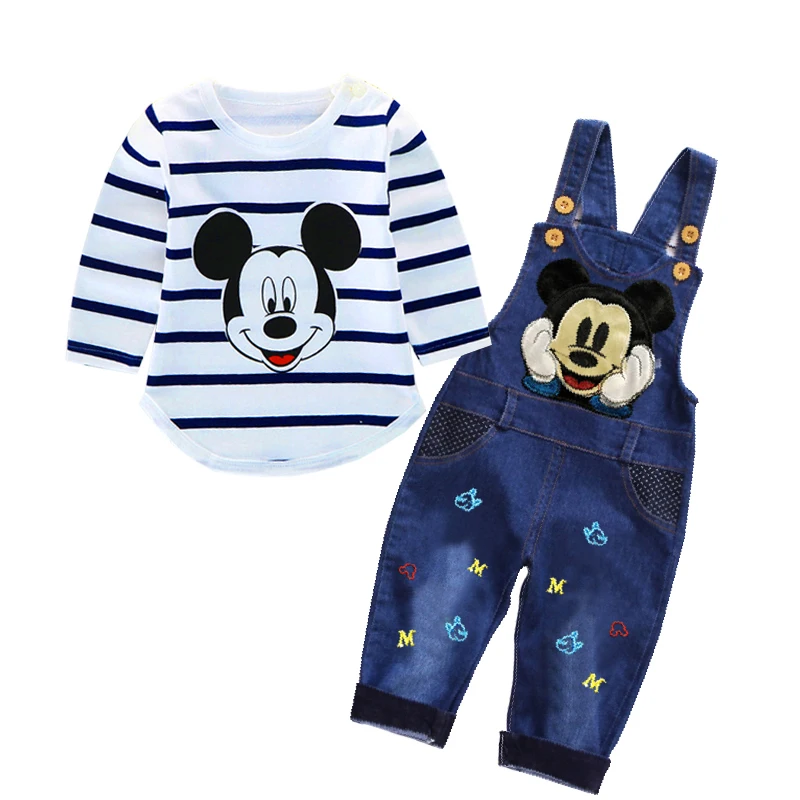 Mickey Mouse Baby Boys Girls Clothes Sets Kids Baby Boy Long-Sleeved T-shirt+Jeans Pants 2Pcs Cartoon Sport Suits 0-3Y