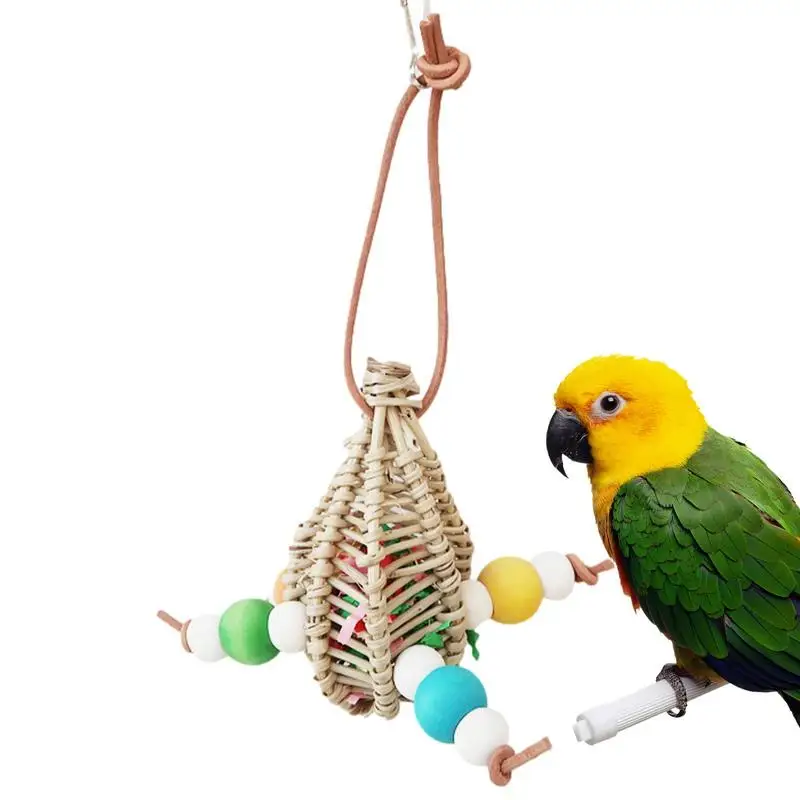 

Искусственная птица, подвесные жевательные игрушки с деревянной кожаной веревкой для мелких и средних размеров, товары для домашних животн...