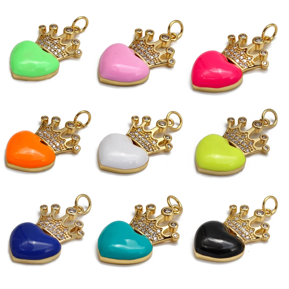 

Meibeads Crown Heart Charm Pendant Diy Accessories for Jewelry Making Drip Oil Heart Cute Pendant Fashion Necklace Findings 2022