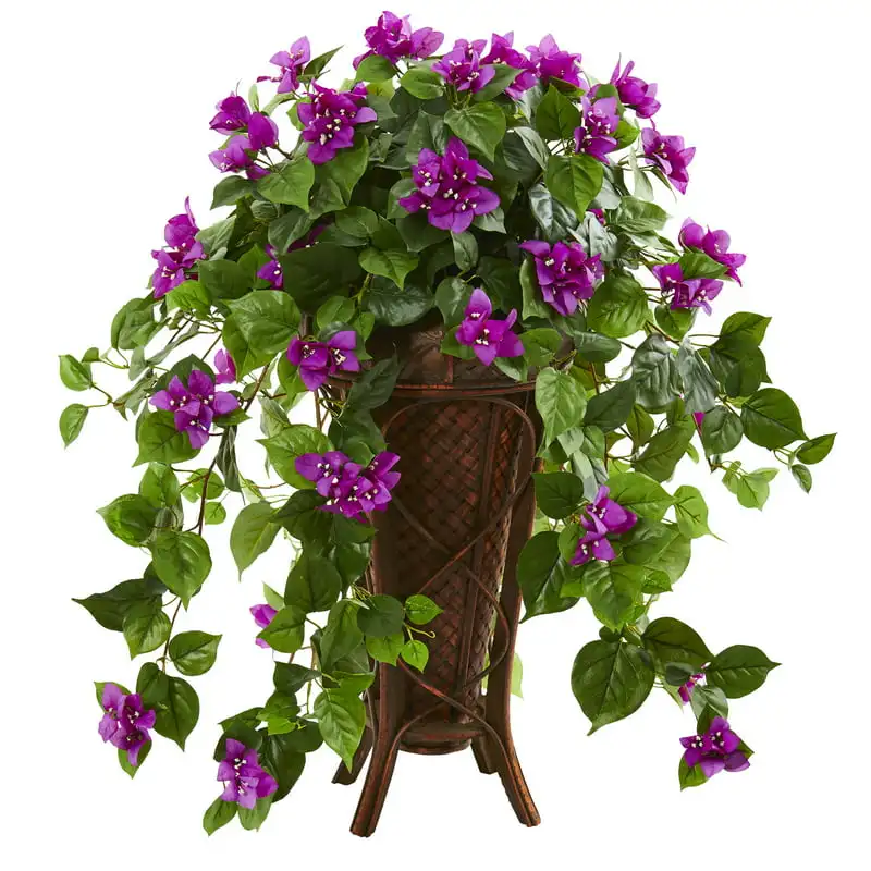 

Bougainvillea Artificial Plant in Stand Planter, Purple Chicken wire Expandable faux privacy fence Storage shed Greenhouse Concr