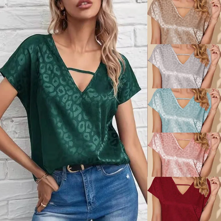 

2023 Summer Temperament Satin Pullover V-Neck Loose Women's T-Shirt