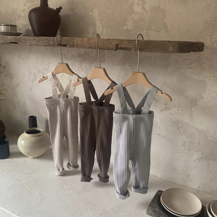 2022 Autumn New Baby Solid Leggings Toddler Boy Pp Pants Cotton Infant Girl Overalls Kids Casual Trousers Baby Strap Leggings