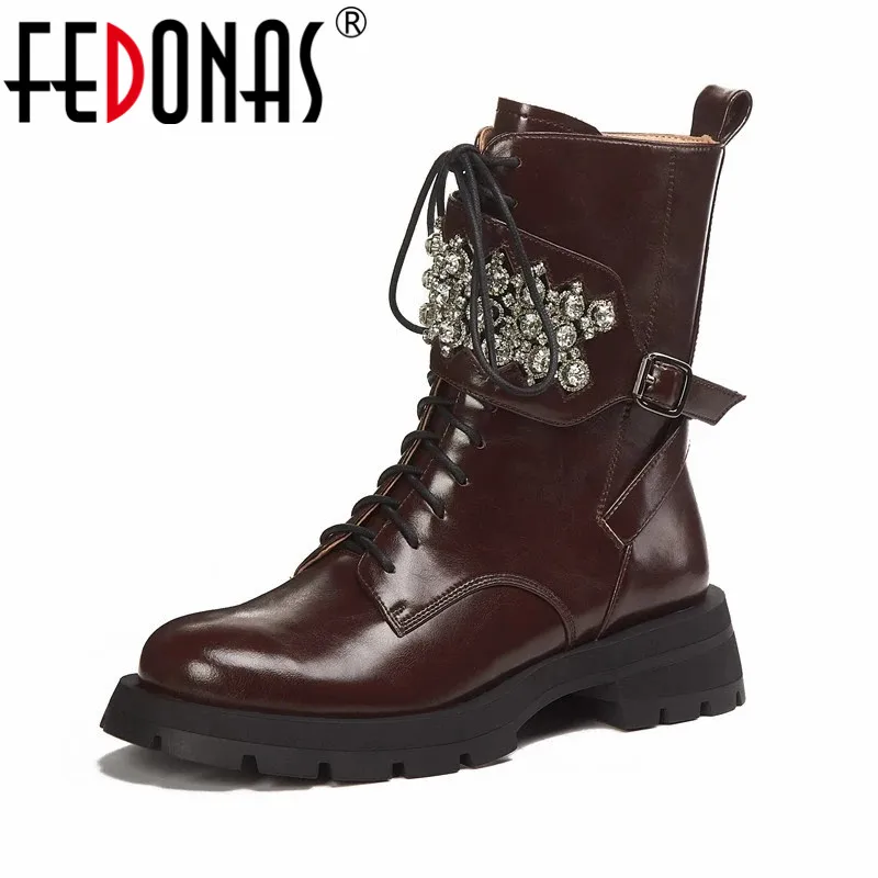 

Женские ботильоны в стиле панк FEDONAS, коричневые полусапожки из коровьей кожи, теплая обувь для офиса и вечеринки на осень и зиму 2021
