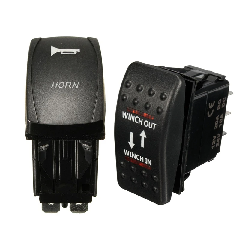 

Momentary Car Boat Marine LED Light Horn Bell Rocker Switch 12V 24V Blue With 12V 20A Winch In Winch Out ON-OFF-ON Rocker Switch