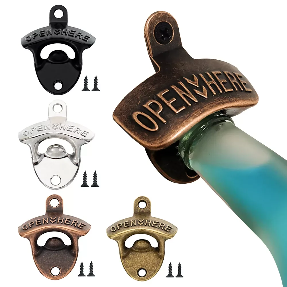 

Bar Tool Accessories Zinc Alloy Beer Bottle Opener Retro Wall-mounted Corkscrew Wine Beer Hanging Open Corkscrew Kitchen Gadget