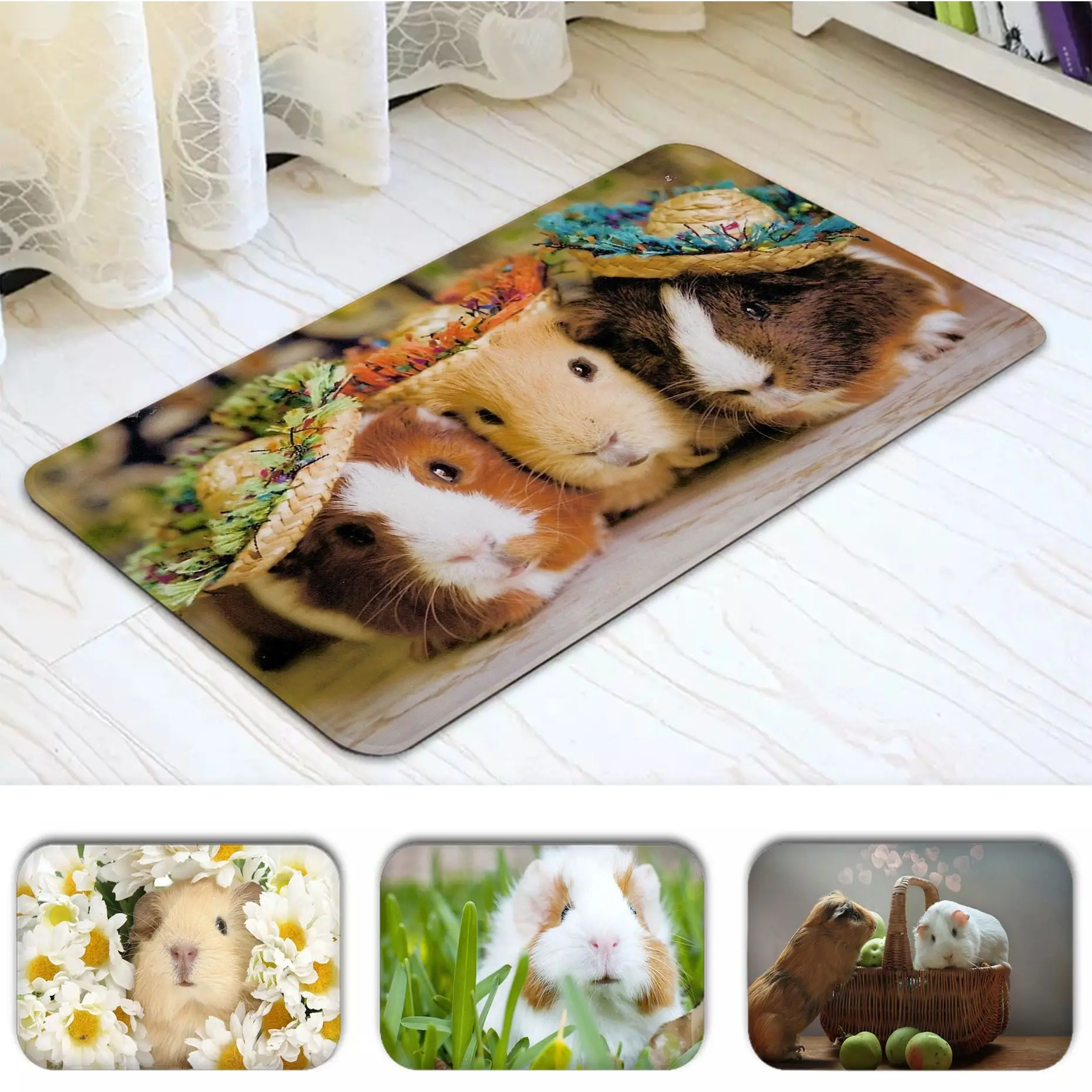 

Guinea Pig Cute Bathroom Mat Rectangle Anti-slip Home Soft Badmat Front Door Indoor Outdoor Mat Modern Home Decor