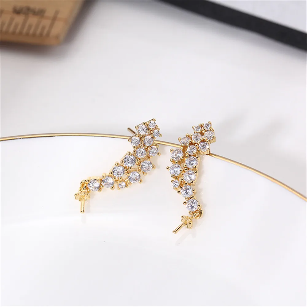 

14K gold color preserving S925 silver needle designer zircon Pearl Earrings DIY accessories