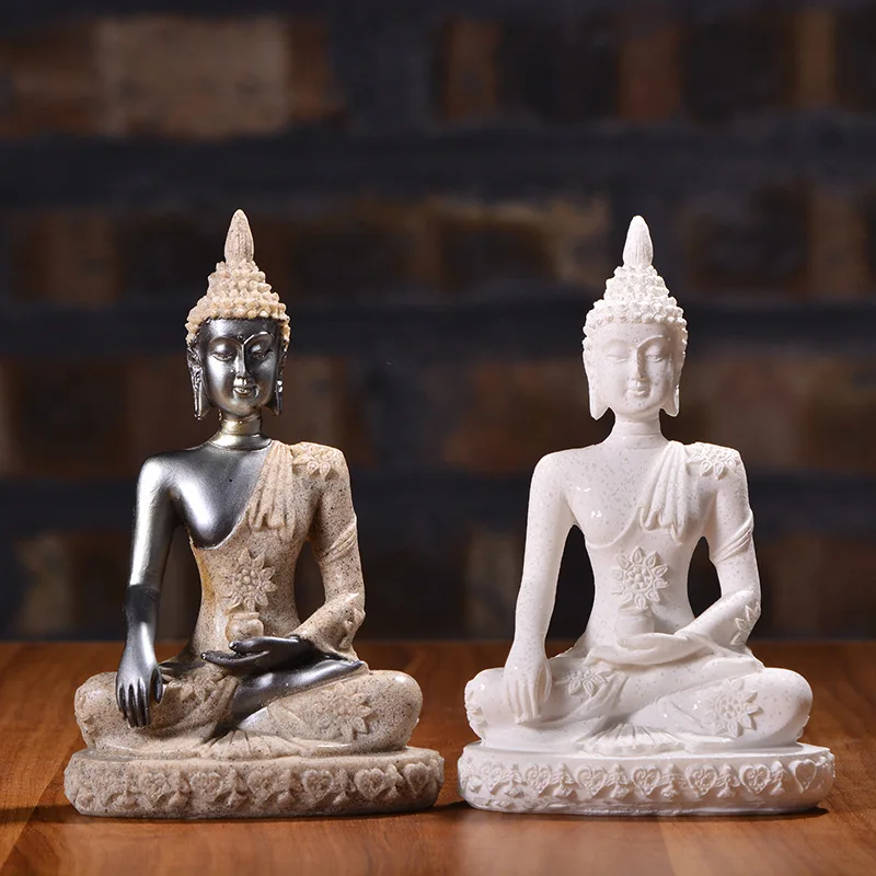 

Natural Sandstone feng shui Decorative Buddhas Figurines for Interior Resin Sitting Miniature Home Decoration Accessories