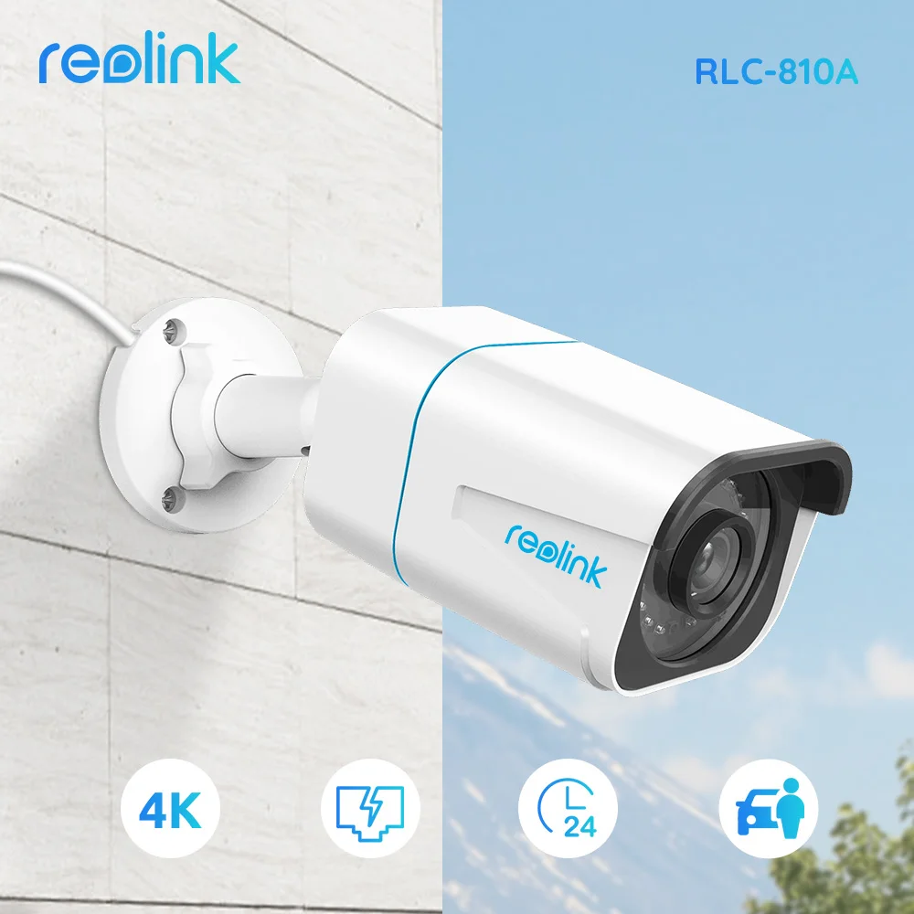  Умная ip-камера Reolink 4K 8MP PoE, наружная инфракрасная камера ночного видения, с RLC-810A обнаружения человека/транспортного средства 