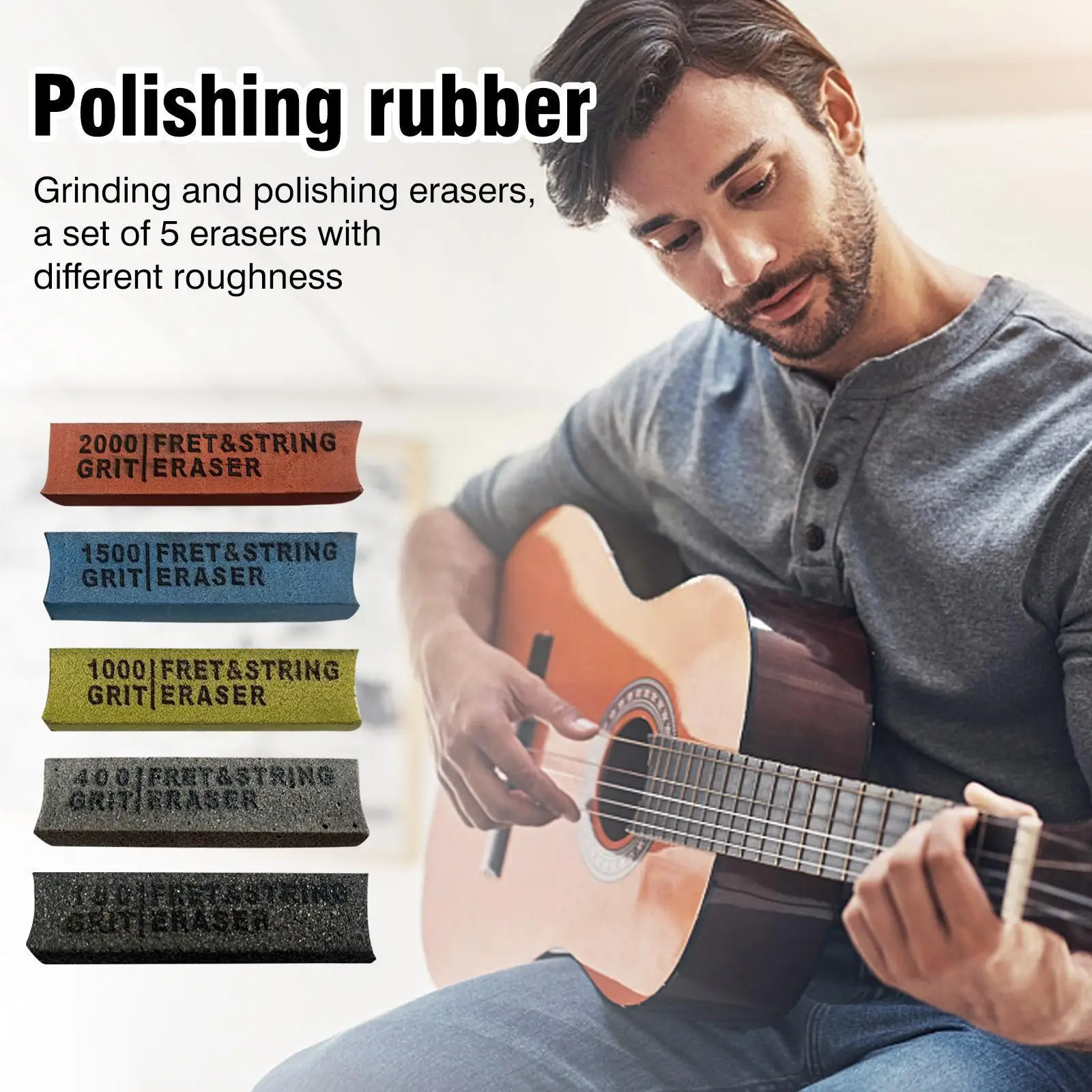 

Guitar Fret Polishing Erasers Abraisive Rubber for Fret Wire 180 & 400 & 1000 & 1500 & 2000 Grit for Guitar Maintain Tool K T8G6