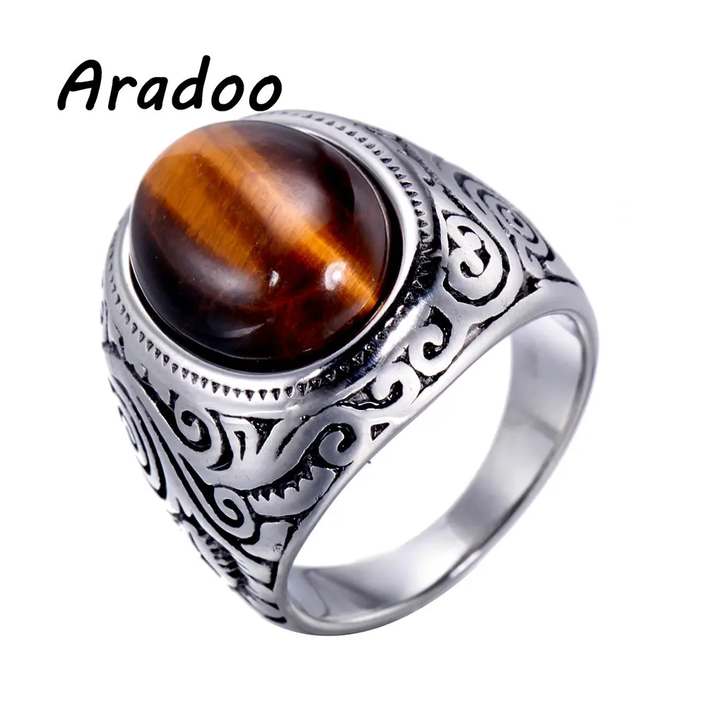 

Vintage White Turquoise Tiger's Eye Titanium Steel Ring Ethnic Style Casting Ring Creative Ring Jewelry Gift
