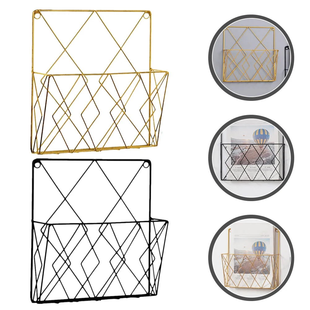 

2 Pcs Wall Magazine Holder Rack Hanging Magazine Iron File Organizer Household File Letter Folders Mesh Design Holder Wall