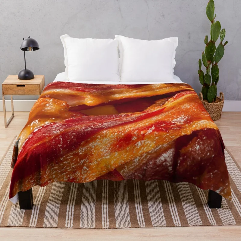 

Delicious crispy bacon background funny texture pattern for meat lovers HD High Quality Online Store Throw Blanket Sofa