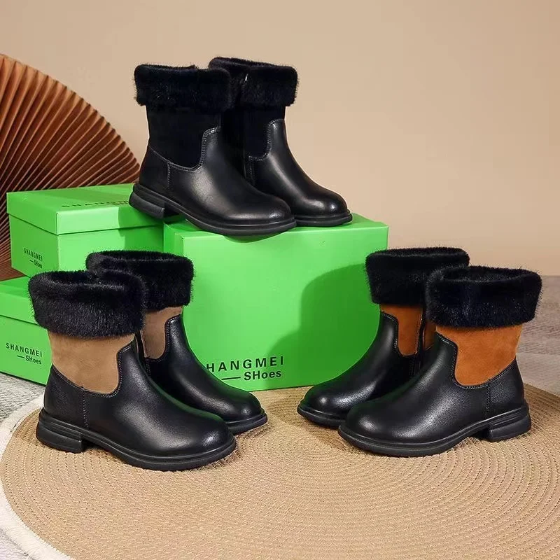 2023 Snow Boots Women PU Leather High-tube Warm Cotton Shoes Winter Plus Velvet Fashion Zipper Ankle Boots Platform Shoes Women