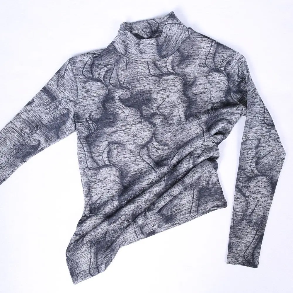 

Men Tatoo Printed Shirt Lycra Cotton High Neck Long-sleeved Slim Tight Stretchy Warm Stylish