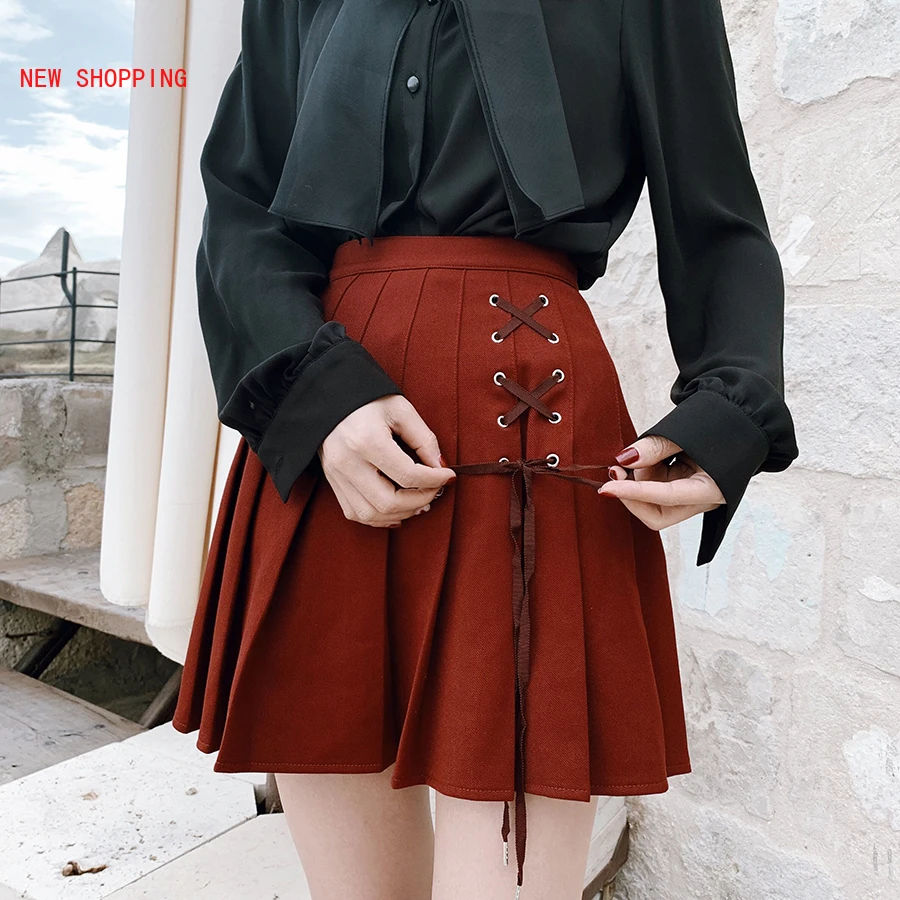 

Женская плиссированная юбка в клетку, черная или красная короткая юбка с высокой талией, в готическом стиле, весна-осень 2021