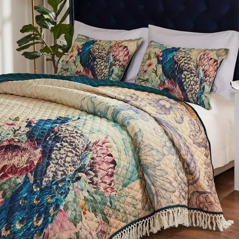 

Hot Sales High Quality Vintage Peacock Oversized Quilt Set, Eden 2-Piece Twin/ For Adults
