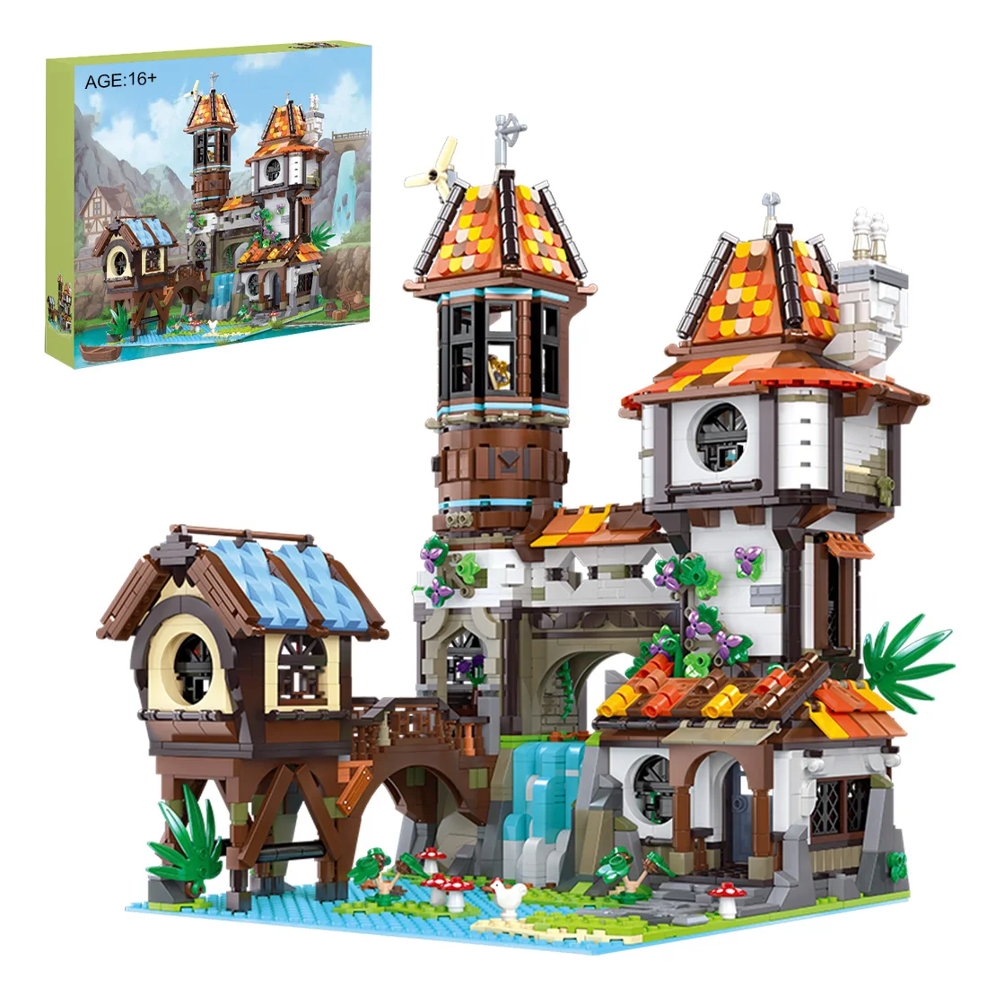 

DIY средневековая деревня модель с огнями средневековая тематика строительные блоки игрушки набор (2488 шт.)