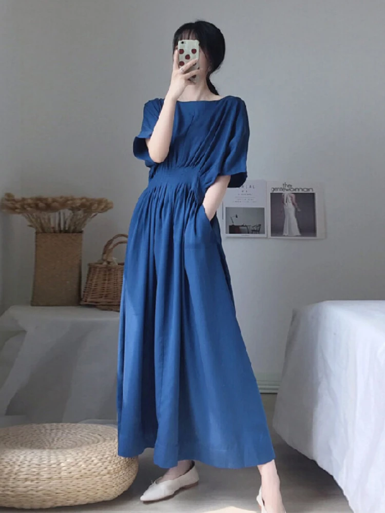 

Summer Formal Dresses for Women 2023 French Fashion O-Neck Long Dresses Elegant Party Dresses Solid Robe Office Wear Dress