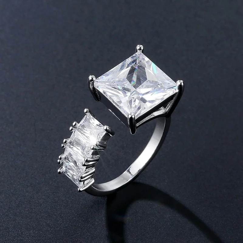 

2022 New Exquisite Oversized Square Zirconia Rings for Women Personality Simple Open Ring Fashion Jewelry Valentine's Day Gifts