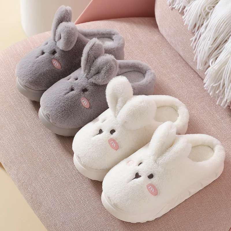 

White Bunny Slippers For Home Kawaii Shoes Women Rabbit Fluffy Slippers Winter Indoor Sandals Woman Platform Bootie Slipper 2022
