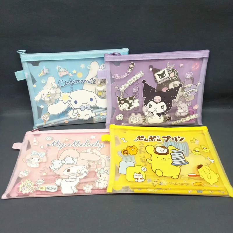 

12pcs Sanrio Kuromi My Melody Cinnamoroll File Bag Rubber Rule Pencil Sharpener Pencil Set Stationary Case Storage Bag Wholesale