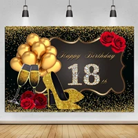 happy 18th birthday backdrop glitter gold boys girls eighteen years old birthday party photography background photo booth props