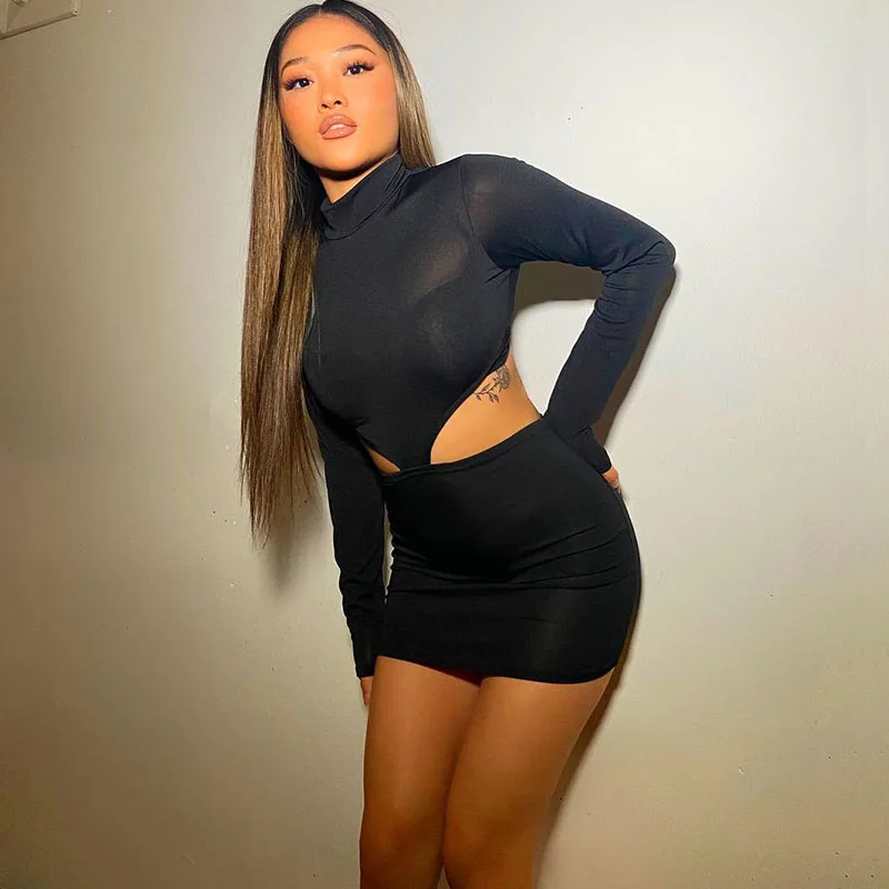 

Sexy Cut Out Black Bodycon Dress Women Clubwear Party Night Mini Dress Elegant Stretchy Solid Birthday Dress Vestido Feminino