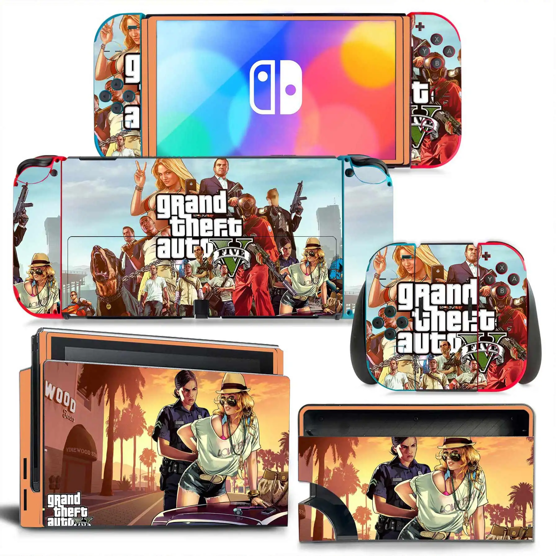 Виниловая наклейка на консоль и контроллер GTA GAME New Switch NS OLED